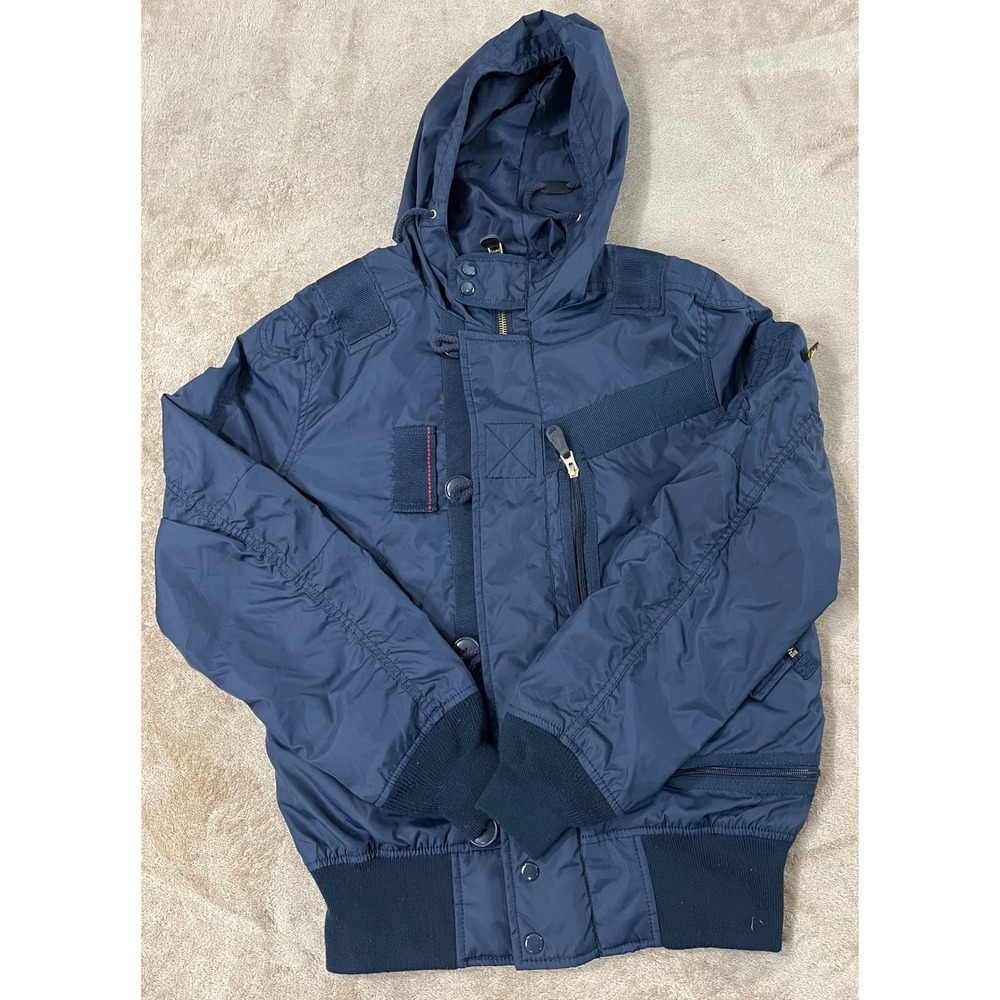 Alpha Industries Helo Bomber Jacket Men Size Small Navy Blue Ribbed Cuff EUC